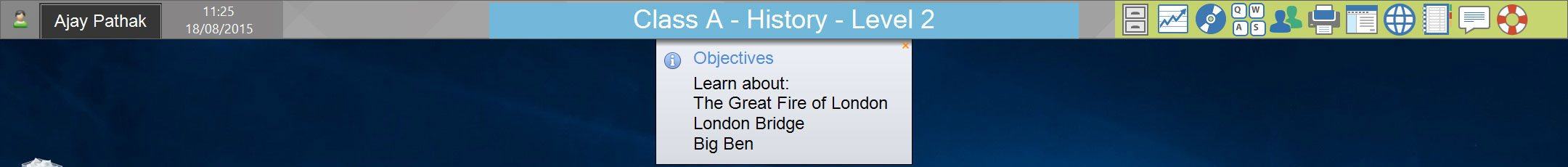 Student Information Bar: display lesson objectives